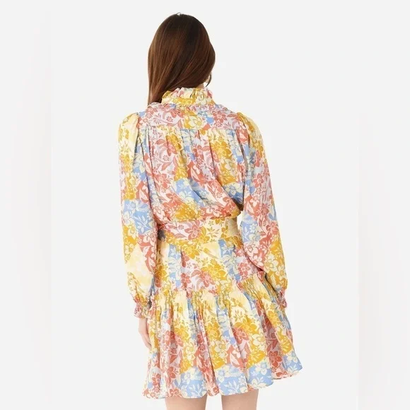 Hunter Bell Blakely Long Sleeve Silk Dress in Colorful Flower Patchwork, Medium - Picture 6 of 10
